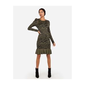 EXRESS Zebra Ribbed Flounce Hem Sweater Dress